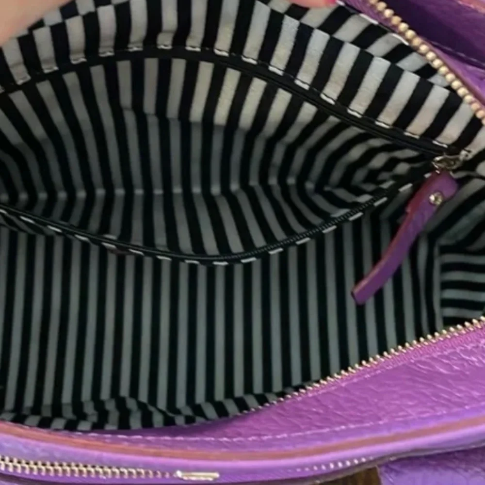 New Kate Spade Tote Southport Ave Cameron Leather African Violet Blk/Wht Stripes